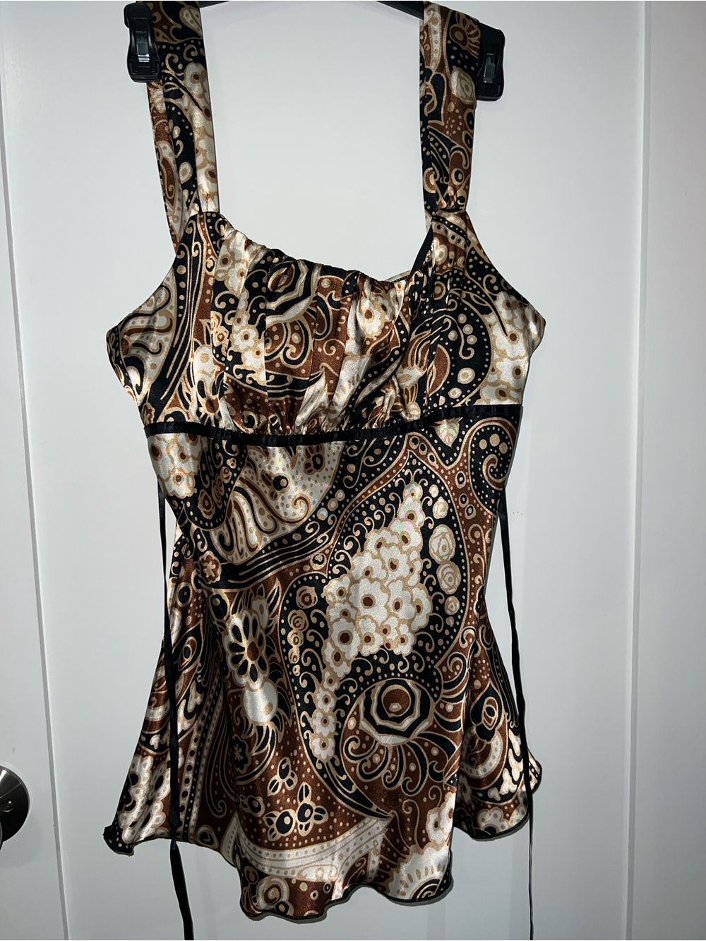 Brown Paisley Satin Camisole with Adjustable Straps